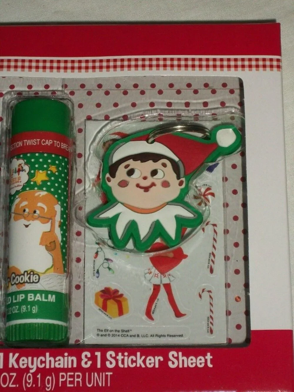 Elf on a Shelf Set 3 Flavored Lip Balm Moisturizer Chap Stick Keychain Stickers
